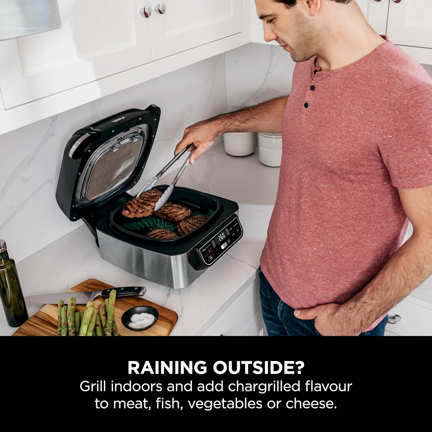Ninja Foodi Health Grill & Air Fryer 5.7L with Cyclonic Air Technology, 5-in-1, Air Fry, Grill, Bake, Roast, Dehydrate, Dishwasher Safe Parts, Cleaning Brush, Black/Silver AG301UK