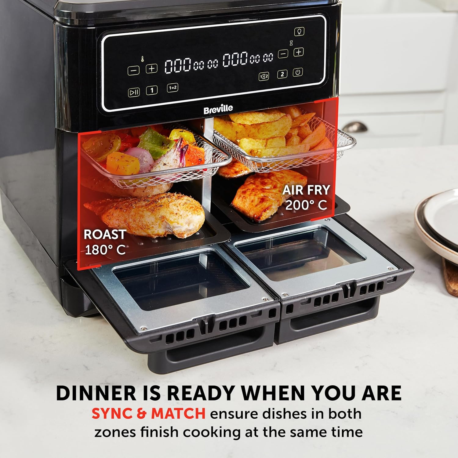 Breville Halo Flexi Air Fryer & Large Mesh Tray | Digital Dual Air Fryer Oven | 11L: Serves 10+ | Fry, Bake, Grill, Roast & Reheat | 2400 W | Save £65 a Year on Energy Bills* | Black [VDF138]