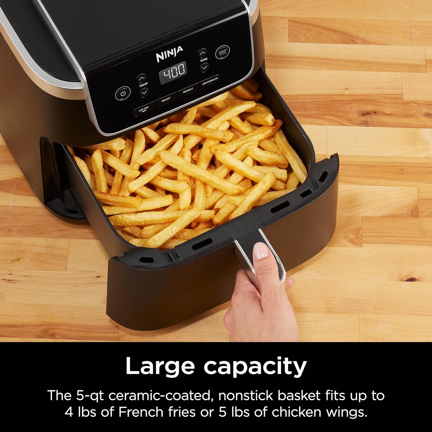 Ninja AF141 Air Fryer Pro 4-in-1 with 5 QT Capacity, Air Fry, Roast, Reheat, Dehydrate, Air Crisp Technology with 400F for hot, crispy results in just minutes, Nonstick Basket & Crisper Plate, Grey