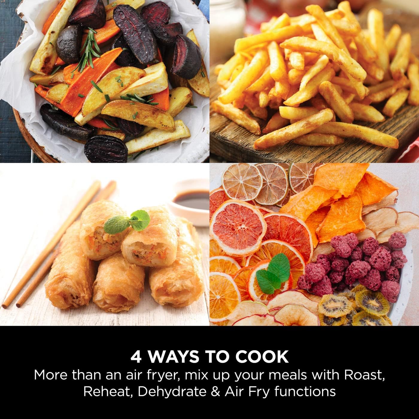 Ninja Air Fryer, 3.8L, 4-in-1, Uses No Oil, Air Fry, Roast, Reheat, Dehydrate, Non-Stick, Dishwasher Safe Basket, Cooks 2-4 Portions, Digital, Grey & Black, AF100UK