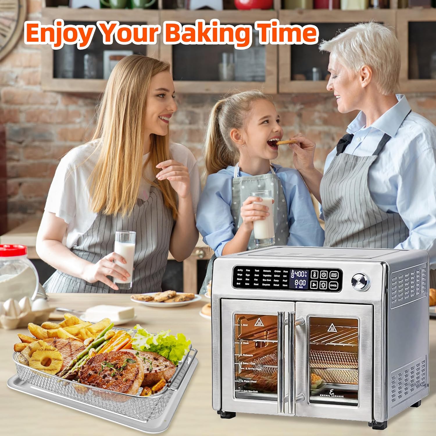 SIUDANGKA Emeril Lagasse 26 Qt Extra Large Air Fryer Accessories Baking Pans Set with Air Fryer Basket, Parchment Paper, Teflon Mats, Large Non-stick Metal Bakeware