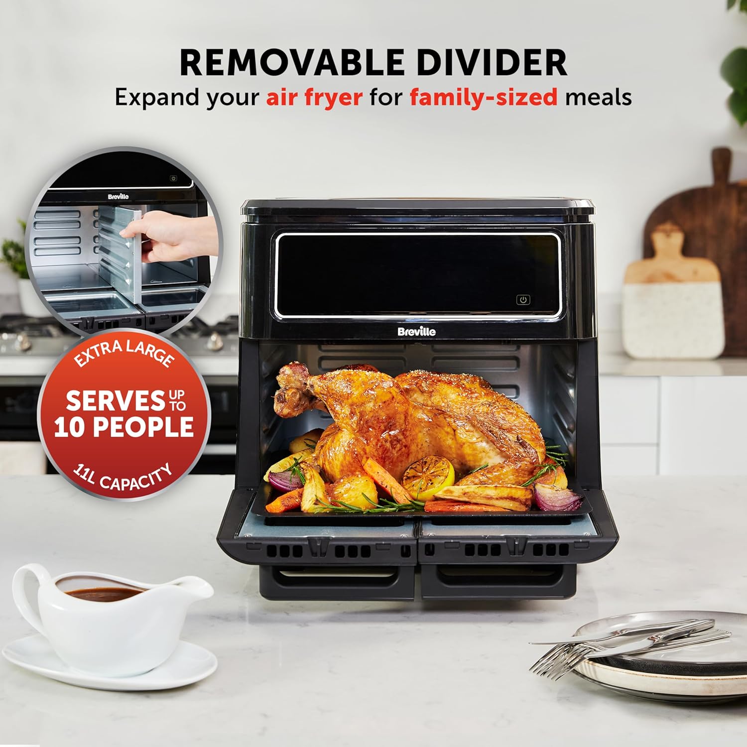 Breville Halo Flexi Air Fryer & Large Mesh Tray | Digital Dual Air Fryer Oven | 11L: Serves 10+ | Fry, Bake, Grill, Roast & Reheat | 2400 W | Save £65 a Year on Energy Bills* | Black [VDF138]