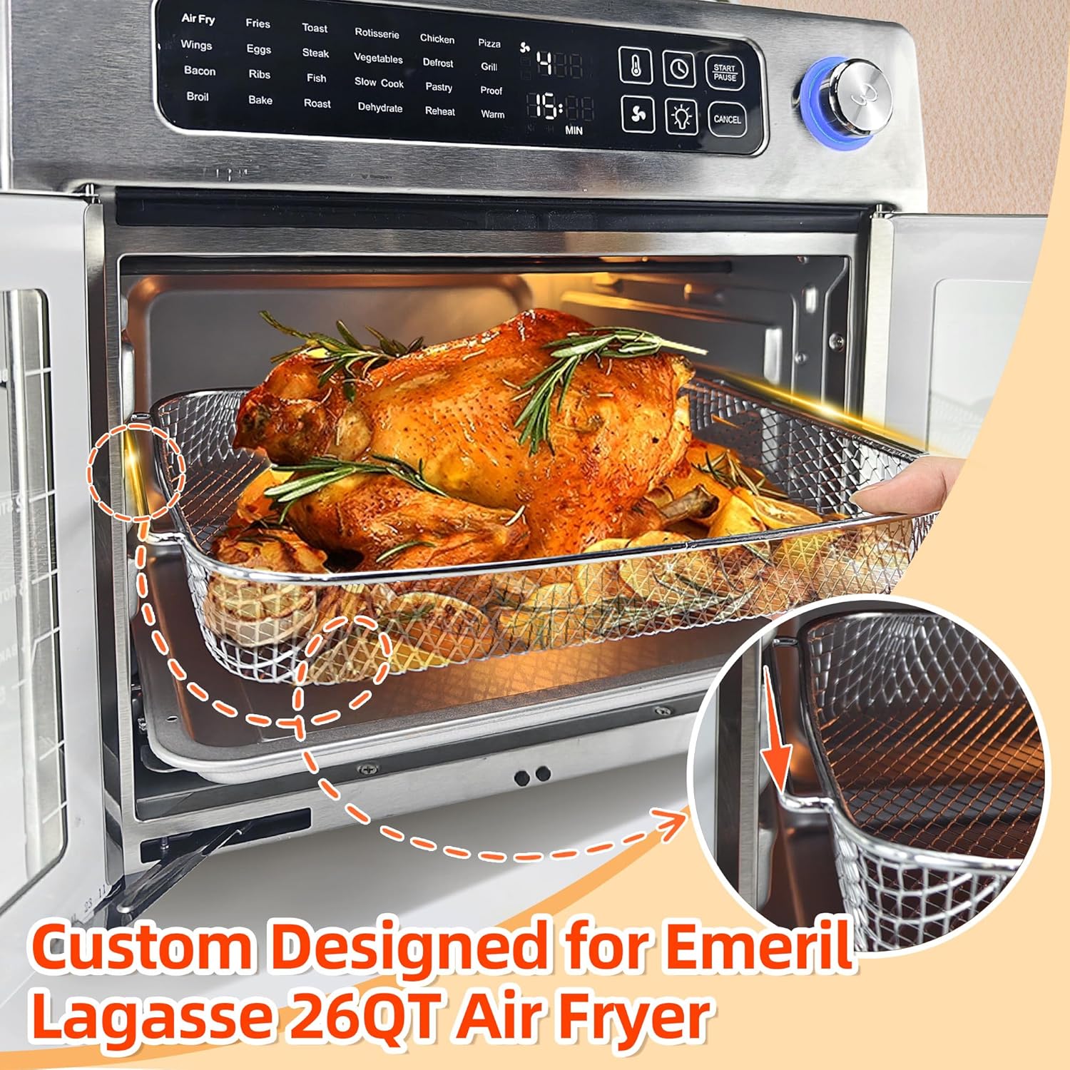 SIUDANGKA Emeril Lagasse 26 Qt Extra Large Air Fryer Accessories Baking Pans Set with Air Fryer Basket, Parchment Paper, Teflon Mats, Large Non-stick Metal Bakeware